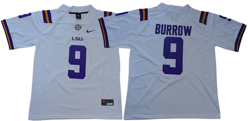 Men LSU Tigers #9 Burrow White NCAA Jersey->ncaa teams->NCAA Jersey